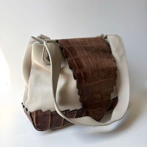 Chi by Falchi Croc Embossed Neutral Funky Leather Buttery Soft‎ Calfskin Handbag